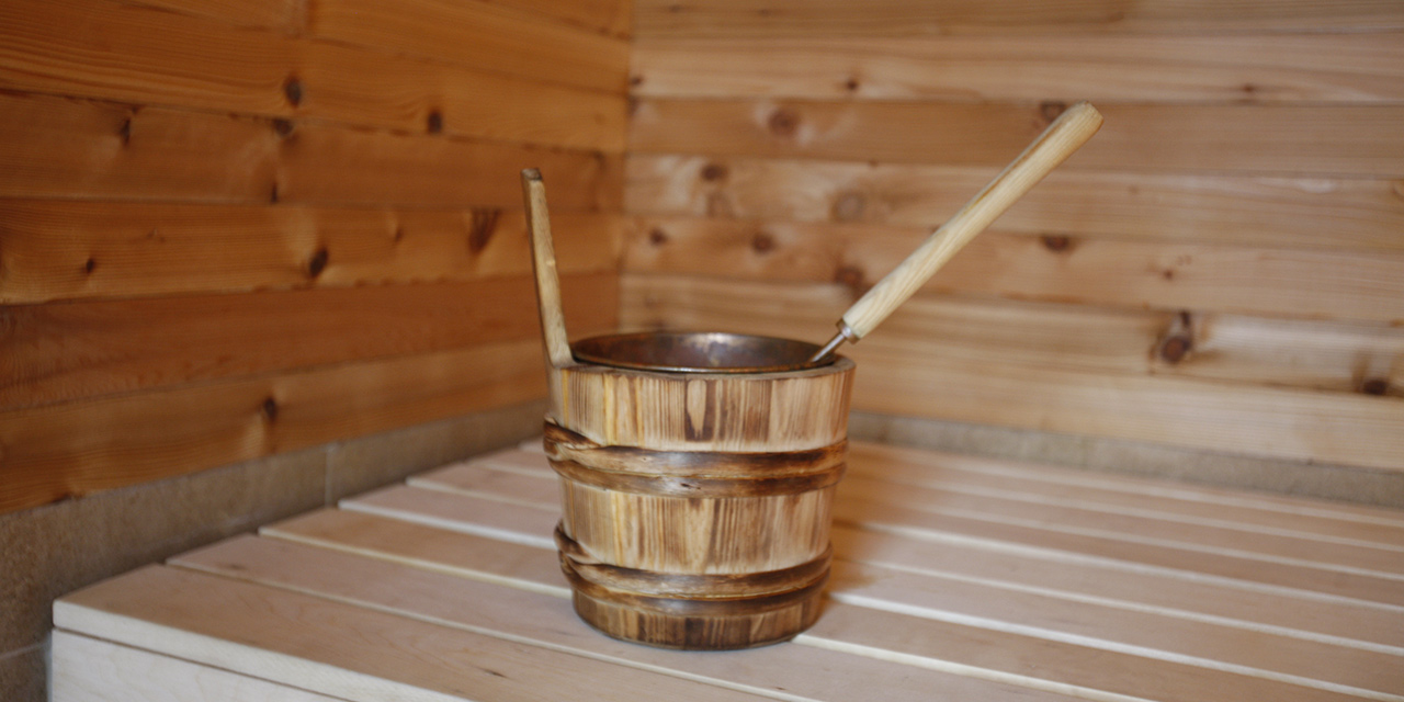 Finnish sauna bucket and ladle at U Spa Fitness in Framingham